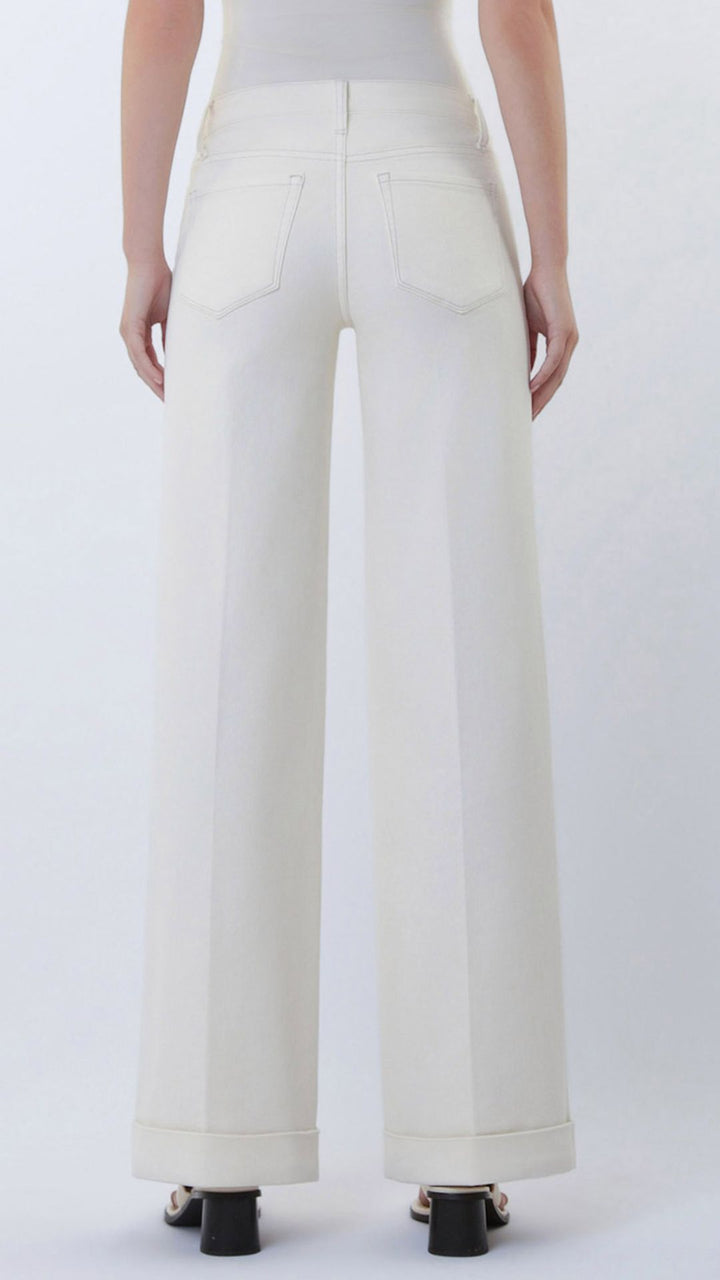 Mid Rise Ecru Full Length Trouser Pressed Cuffed Wide Leg Jeans
