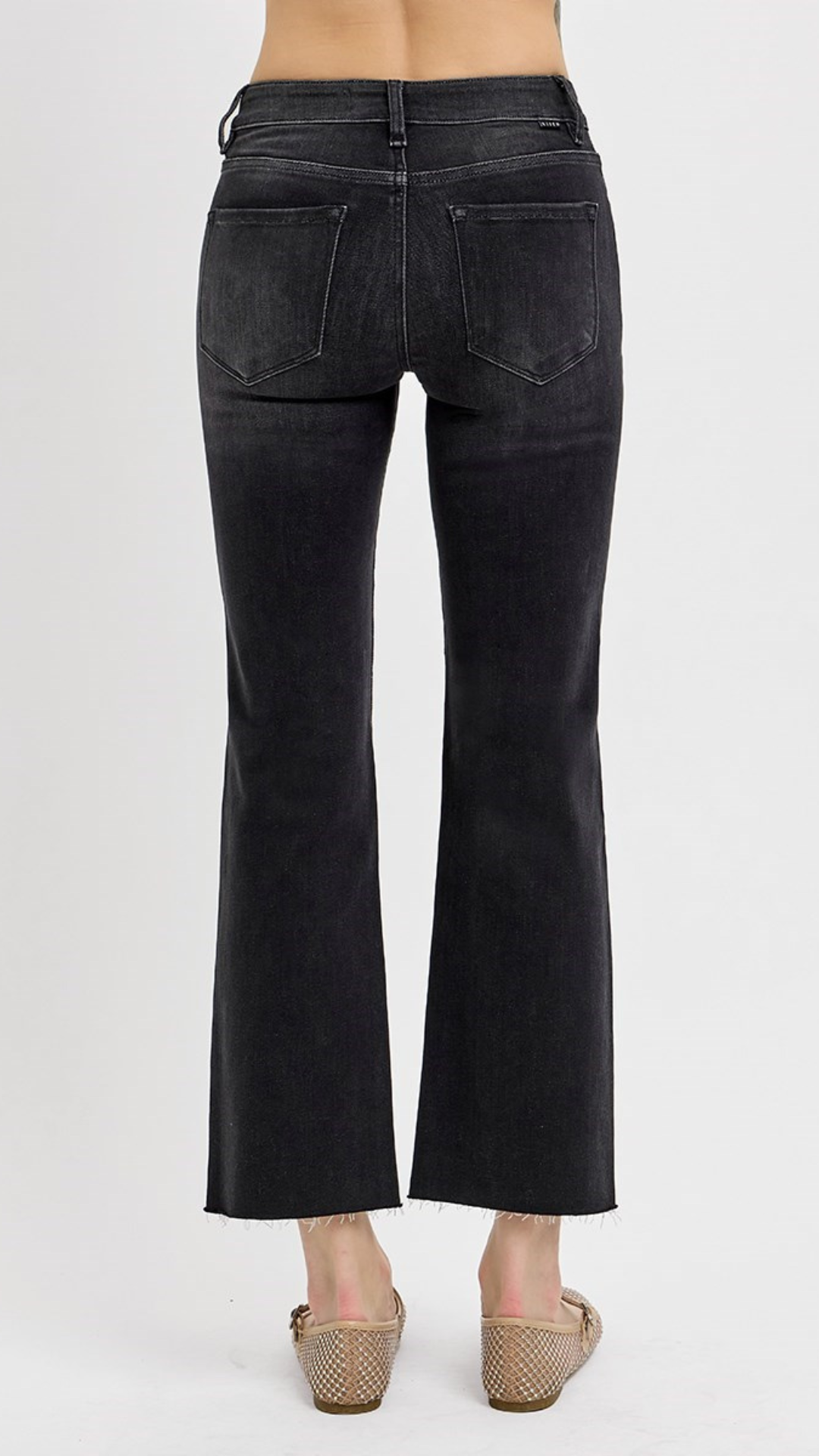 Mid Rise Black Tummy Control Crop Straight Jeans