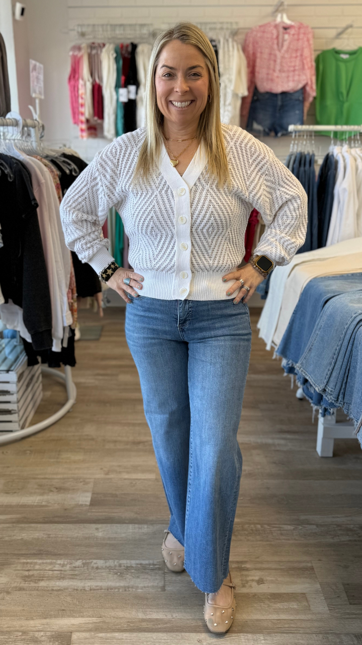 High Rise Medium Wash Tummy Control Crop Wide Leg Jeans