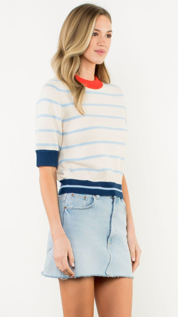 Colorblock Rib Trim Striped Knit Top