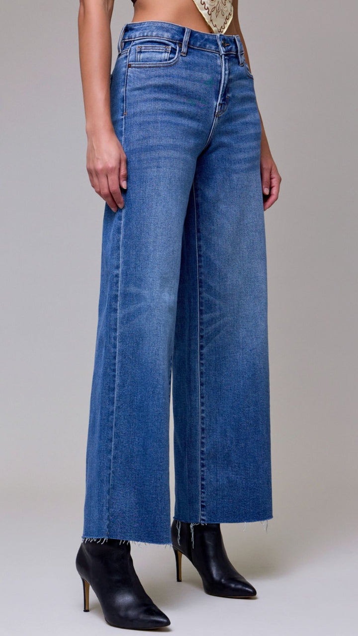 High Rise Dark Wash Full Length Wide Leg Jeans
