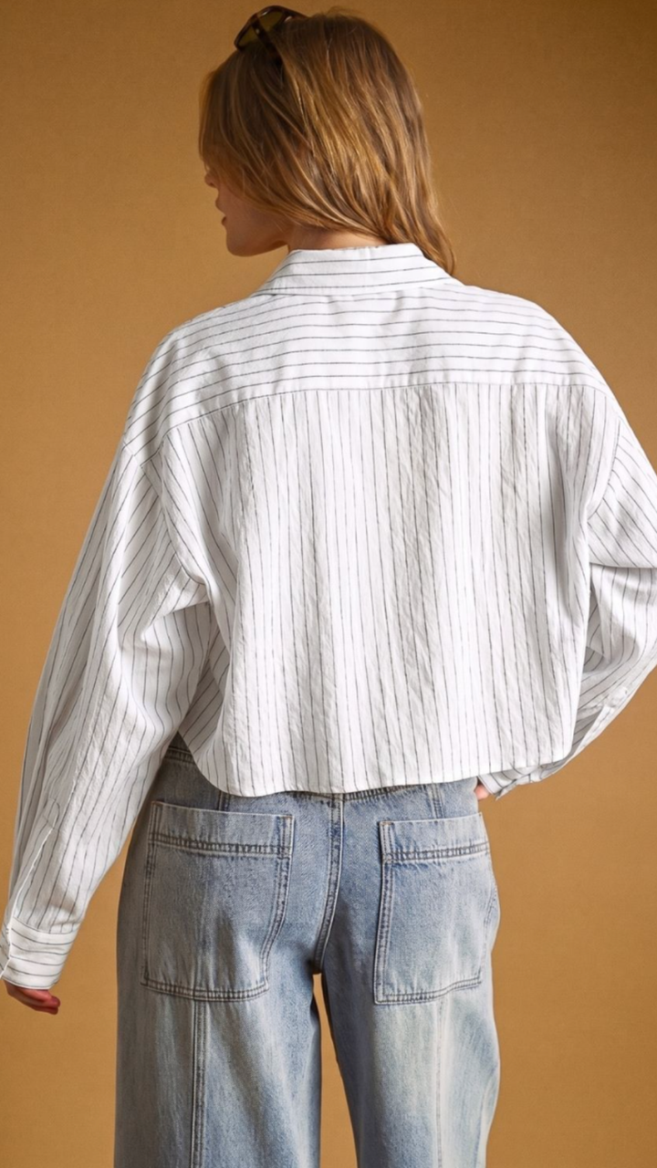 White Pin Stripe Buttondown Top