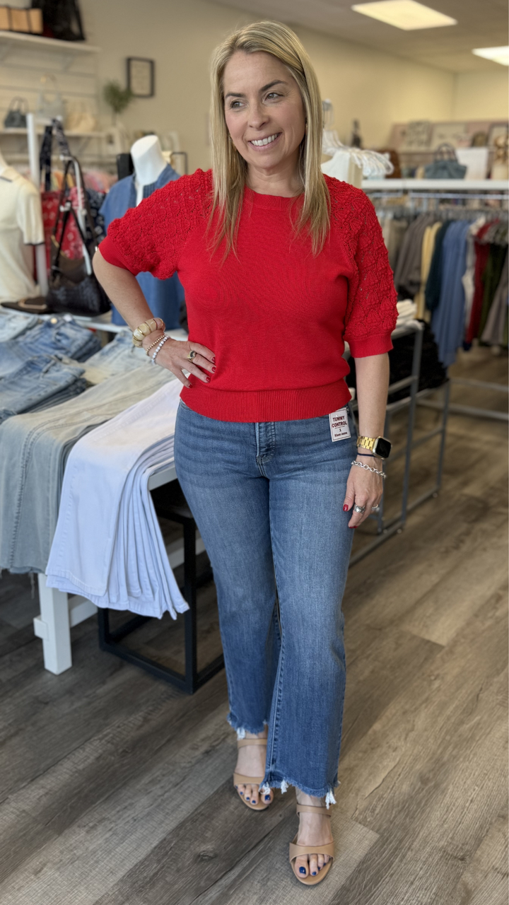 High Rise Tummy Control Medium Wash Crop Bootcut Jeans