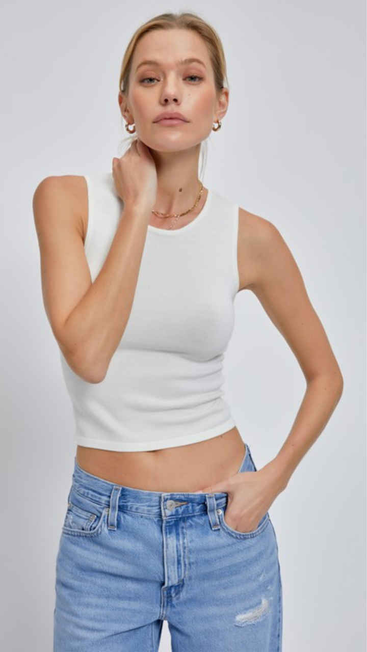 White Round Neck Cropped Tank