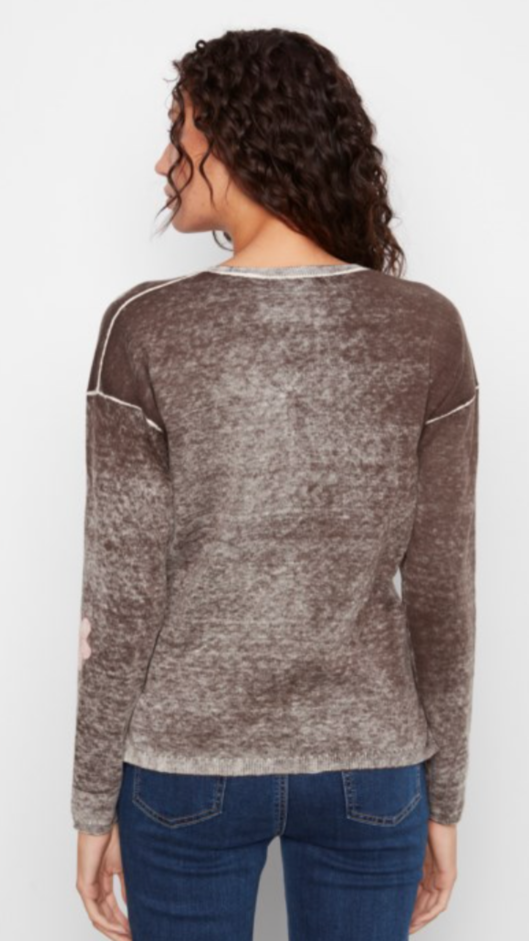 Coffee Floral Reversible V Neck Sweater