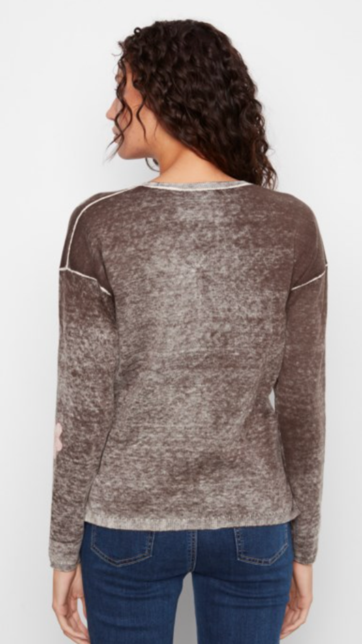 Coffee Floral Reversible V Neck Sweater