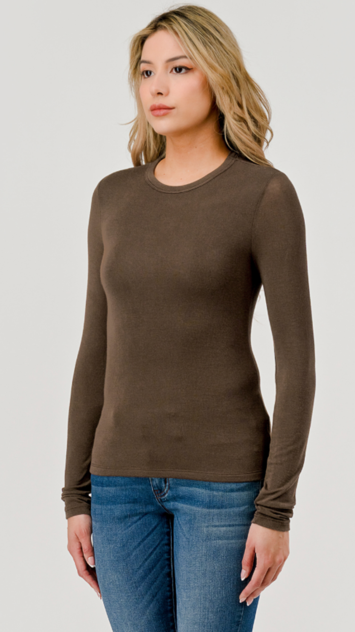 Brown Double Layered Hacci Long Sleeve