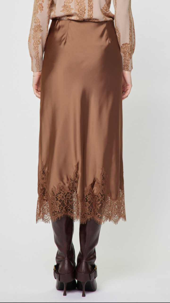 Mocha Mouse Lace Hem Satin Skirt