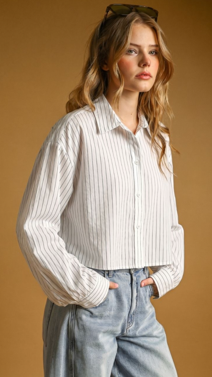 White Pin Stripe Buttondown Top