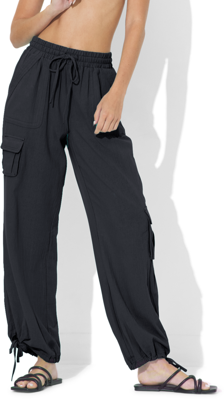 Black Cotton Cargo Pants