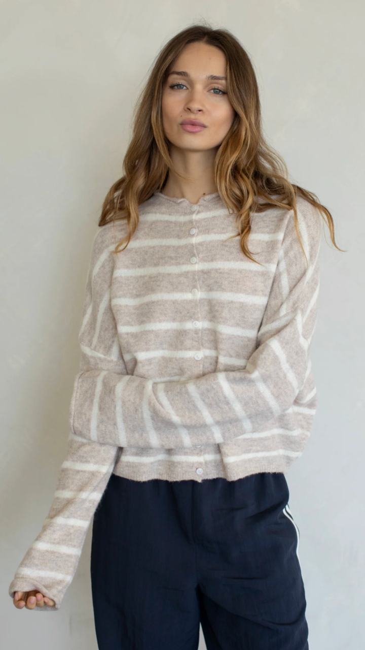 Beige Cabana Stripe Piper Cardigan