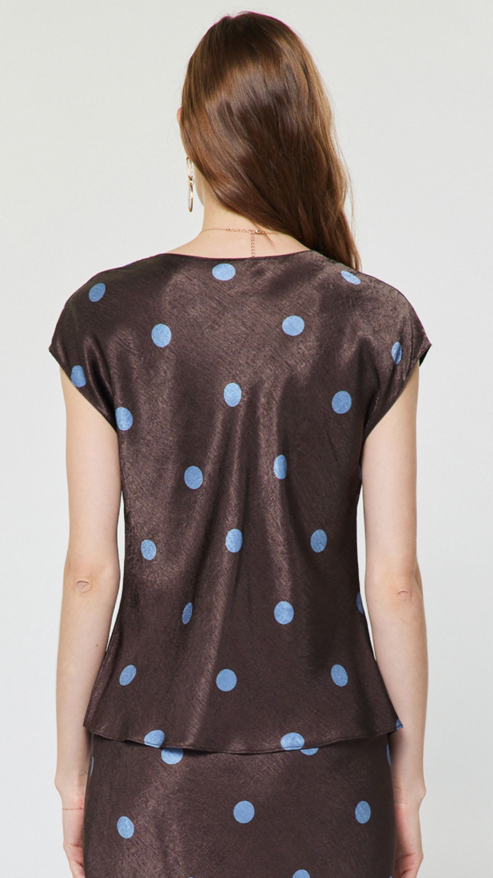 Polka Dot Draped Cowl Neck Blouse