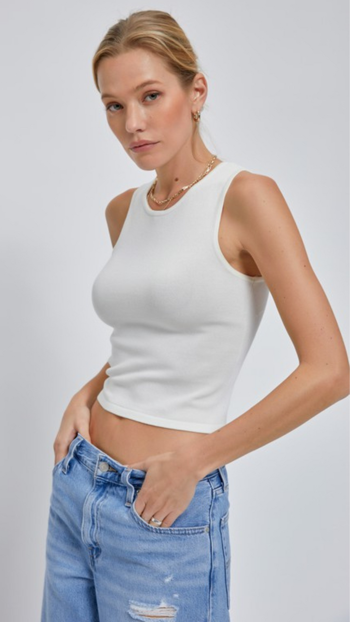 White Round Neck Cropped Tank