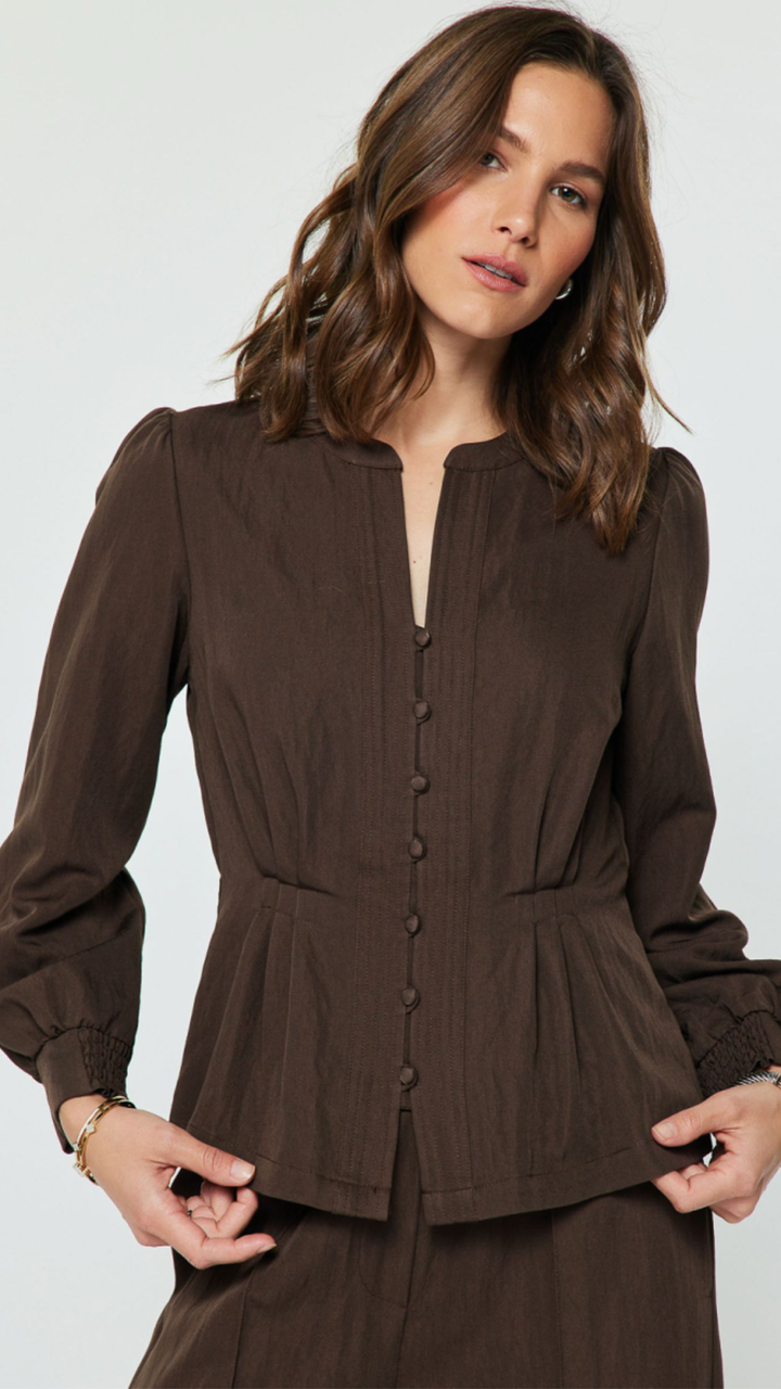 Cocoa Pintuck Long Sleeve Top