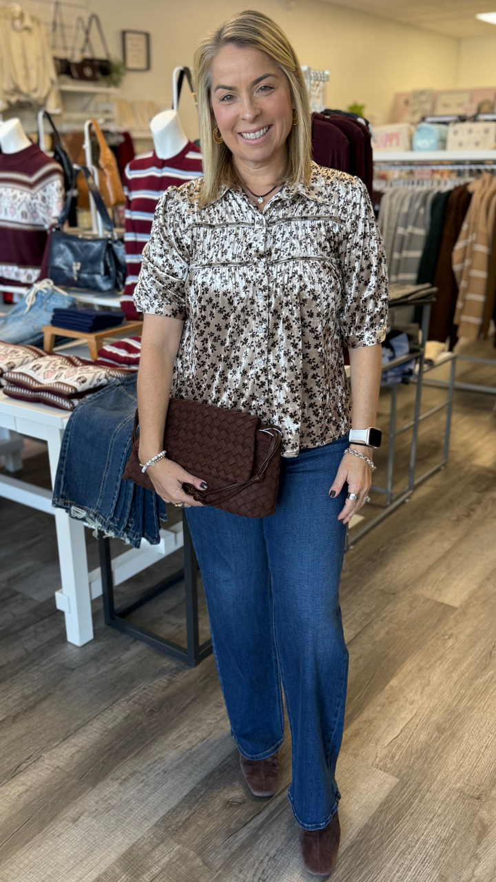 Shirring Velvet Half Sleeve Top