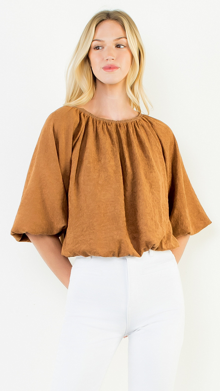 Camel Bubble Hem Suede Top