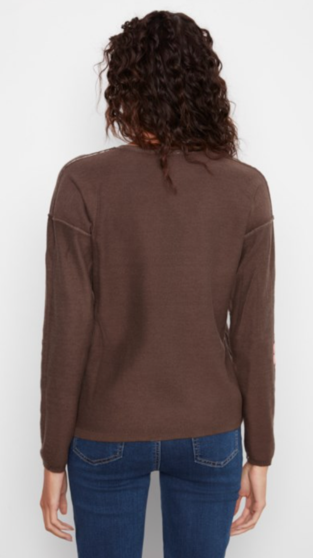 Coffee Floral Reversible V Neck Sweater