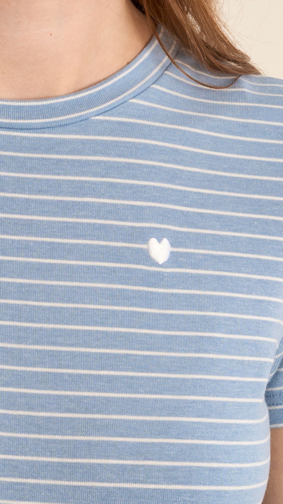 Blue Stripe Heart Embroidered Tee