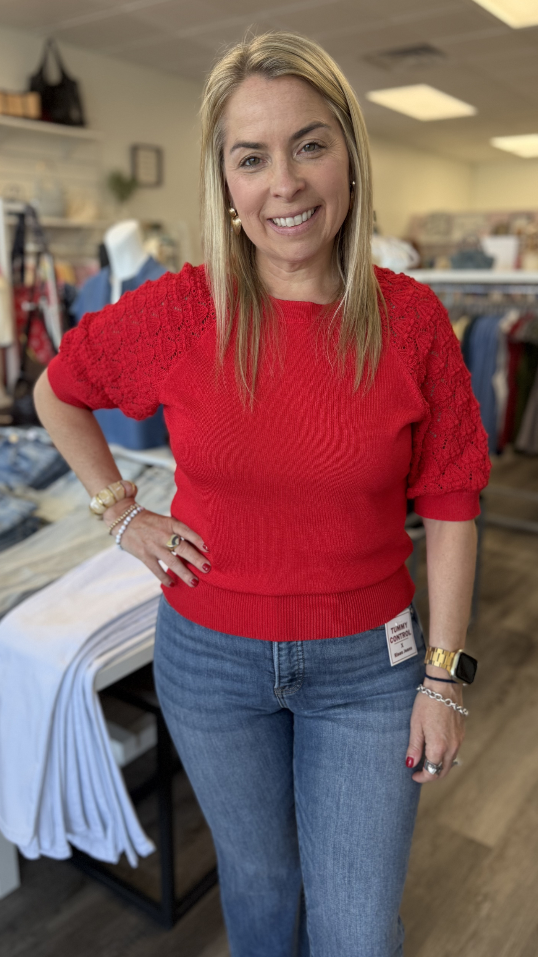 Crochet Sleeve Detail Knit Top