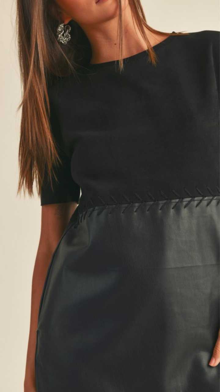 Faux Leather Suede Combo Dress