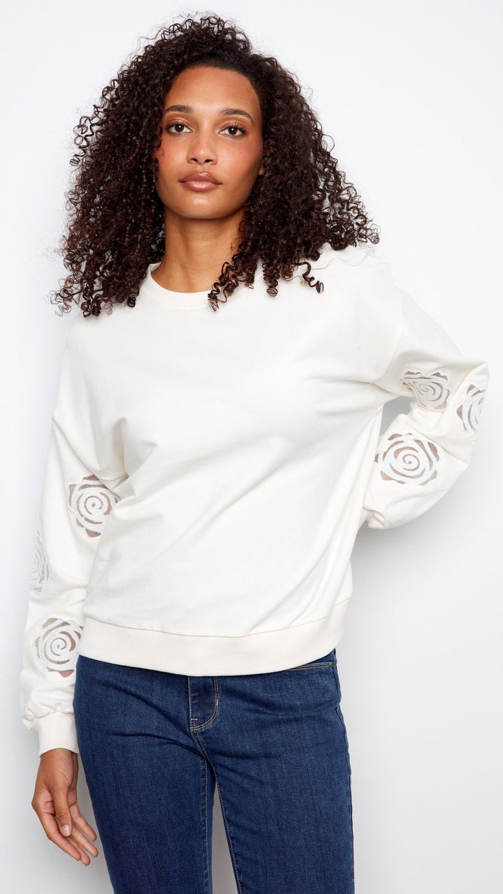 French Terry Floral Embroidery Long Sleeve
