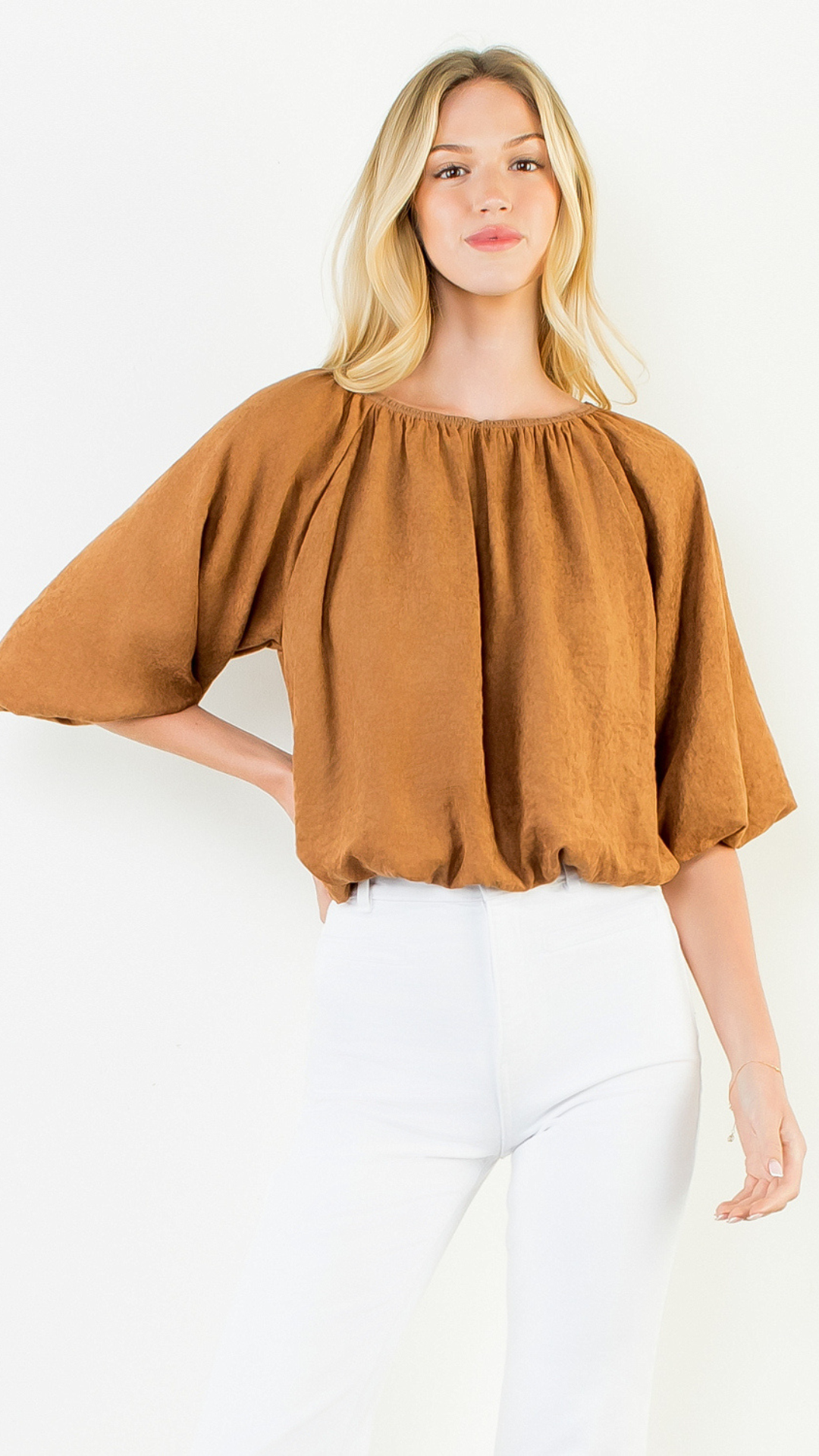 Camel Bubble Hem Suede Top