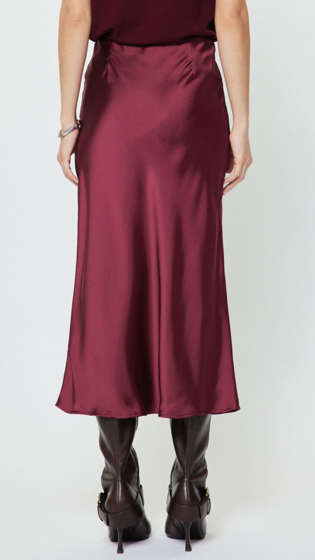 Burgundy Silk Midi Skirt