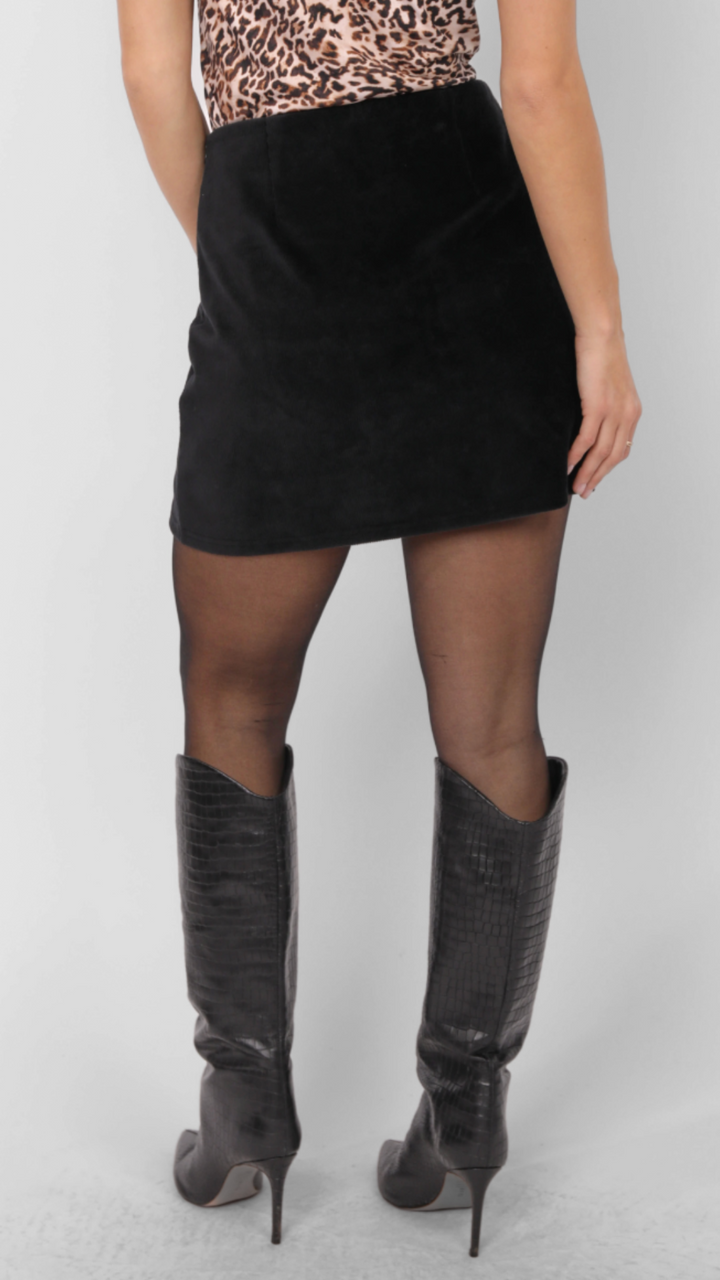 Black Corduroy Mini Skirt With Front Slit