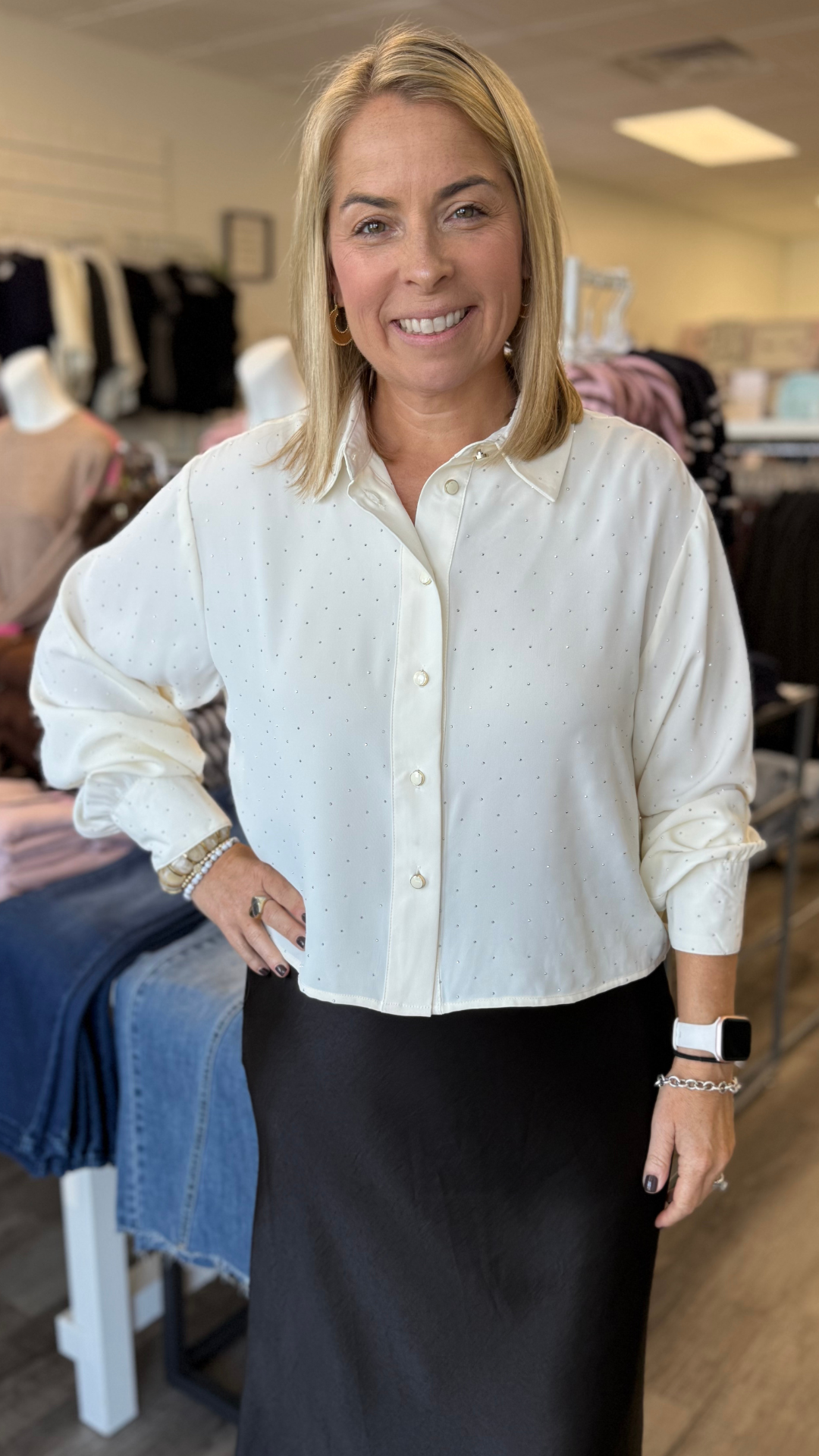 Rhinestone Detail Buttoned Top