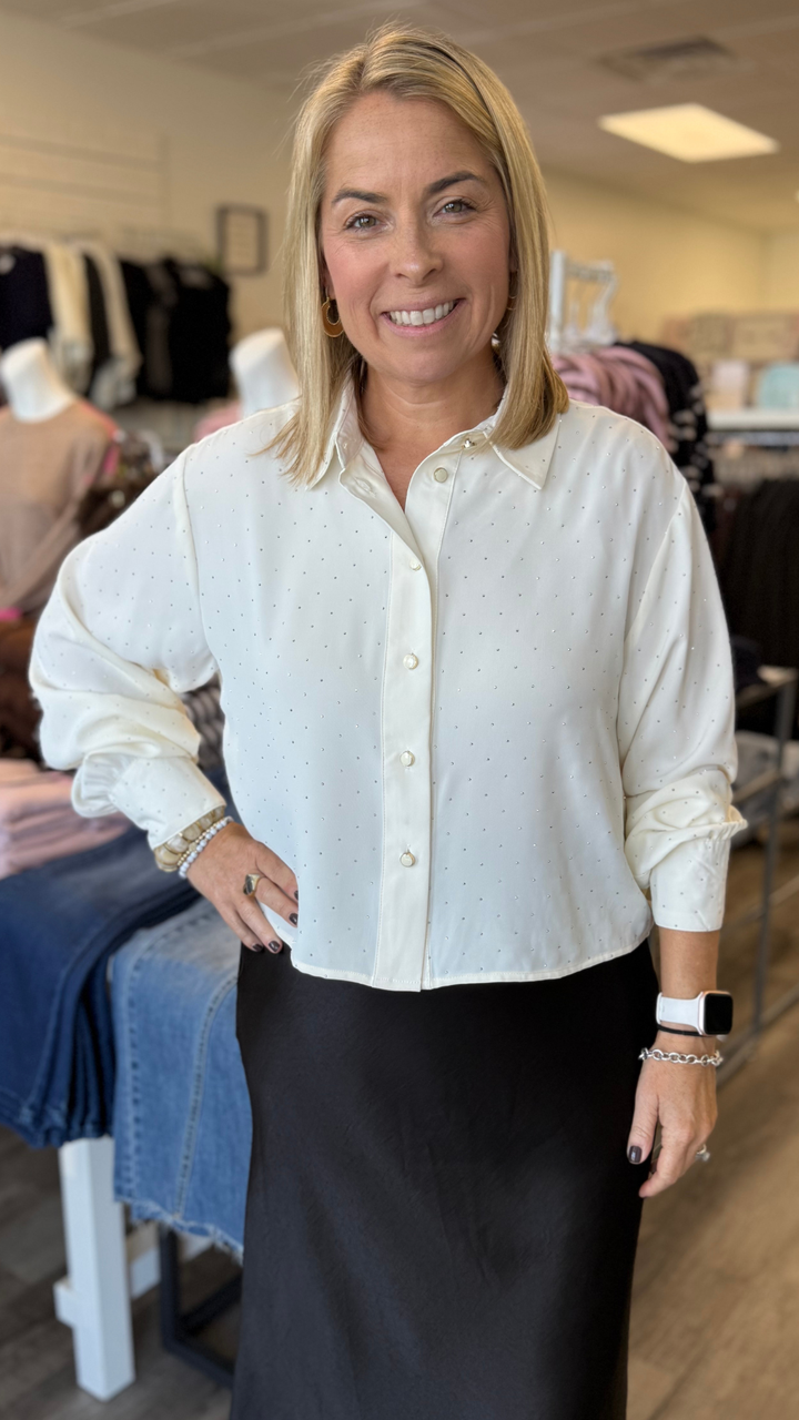 Rhinestone Detail Buttoned Top