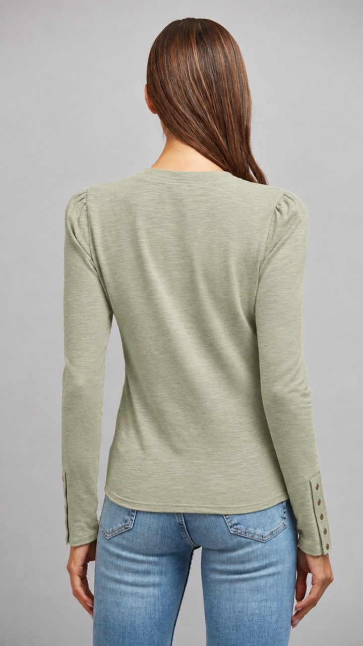 Sage Slub Knit Puff Sleeve Top