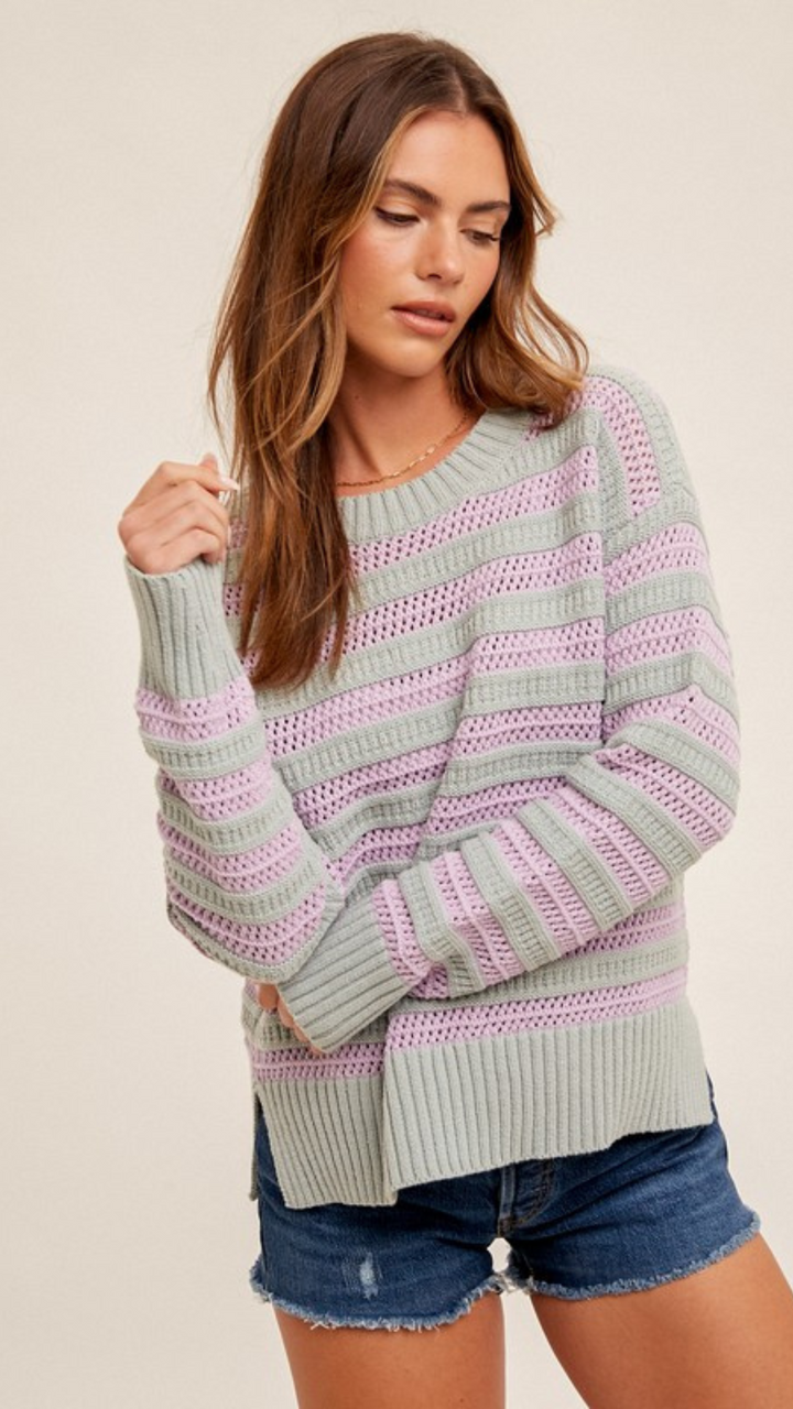 Lavender Round Neck Side Slit Sweater