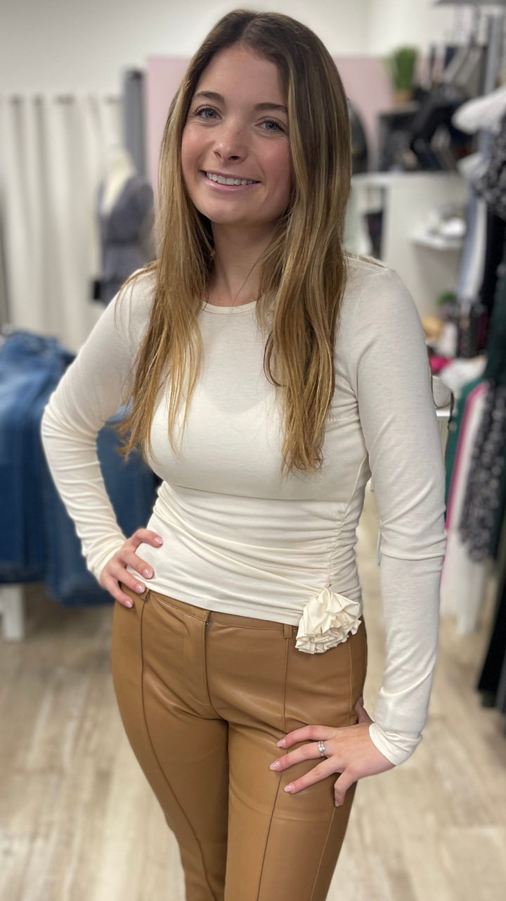 Rose Trim Detail Long Sleeve Top