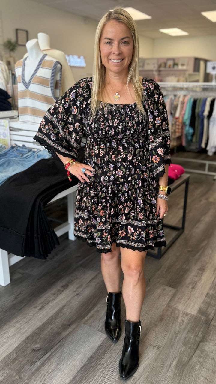 Black Floral Mini Dress