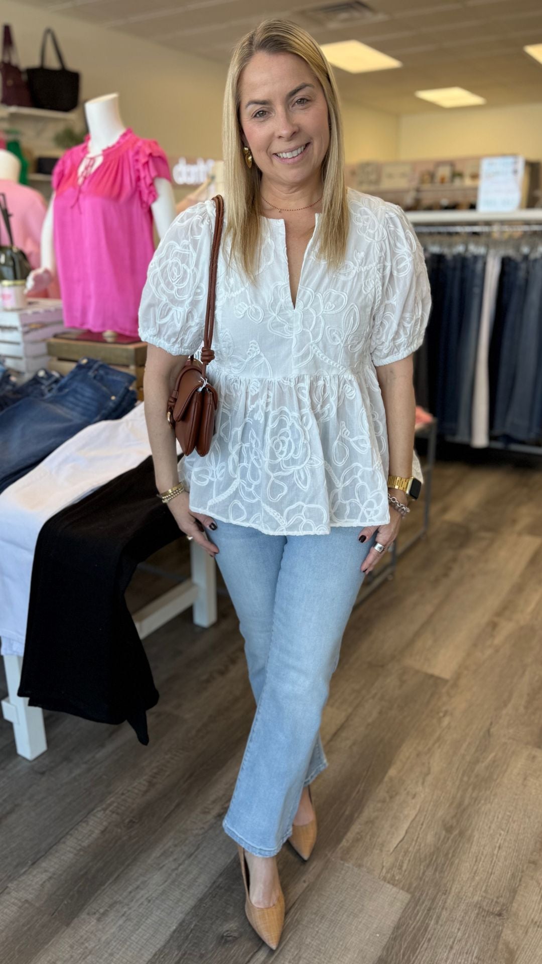 Floral Embroidery Babydoll Blouse