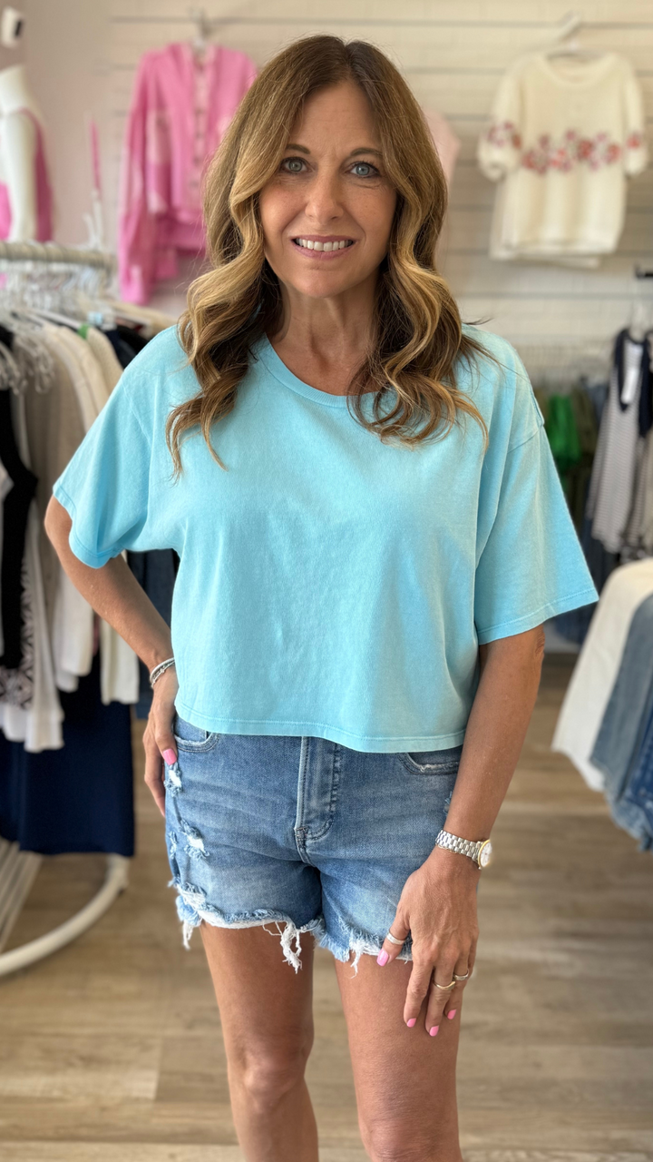 Aqua Washed Cropped Tee