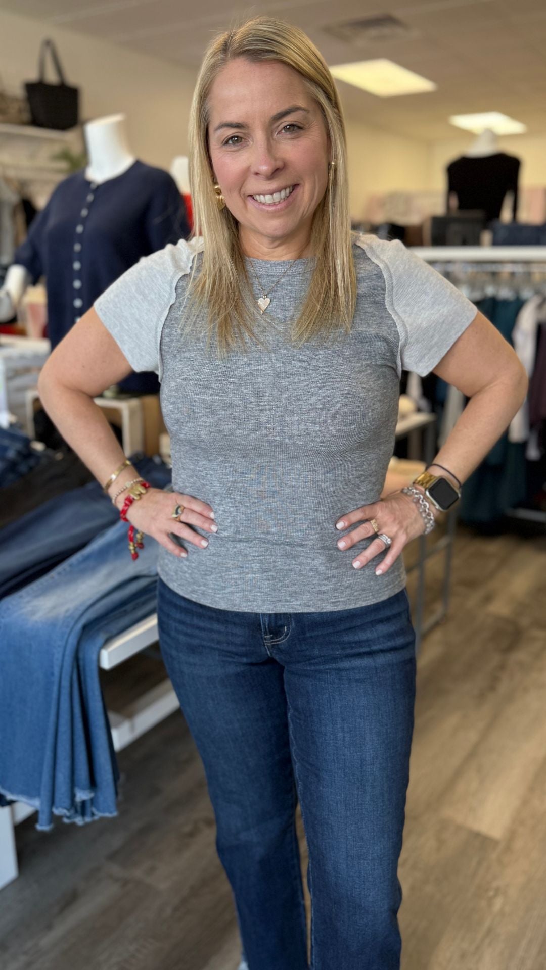 Charcoal And Gray Contrast Knit Tee