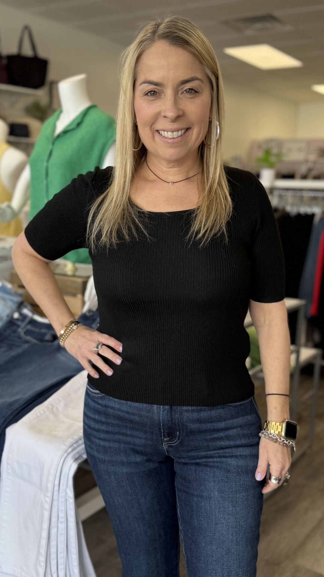 Black Key Hole Back Knit Top