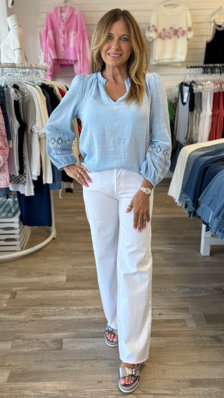 Mid Rise Optic White Slim Palazzo Jeans