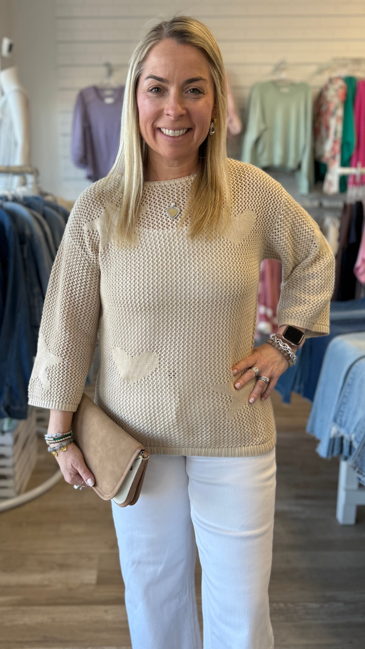 Drop Sleeve Crochet Stars And Hearts Jacquard Sweater