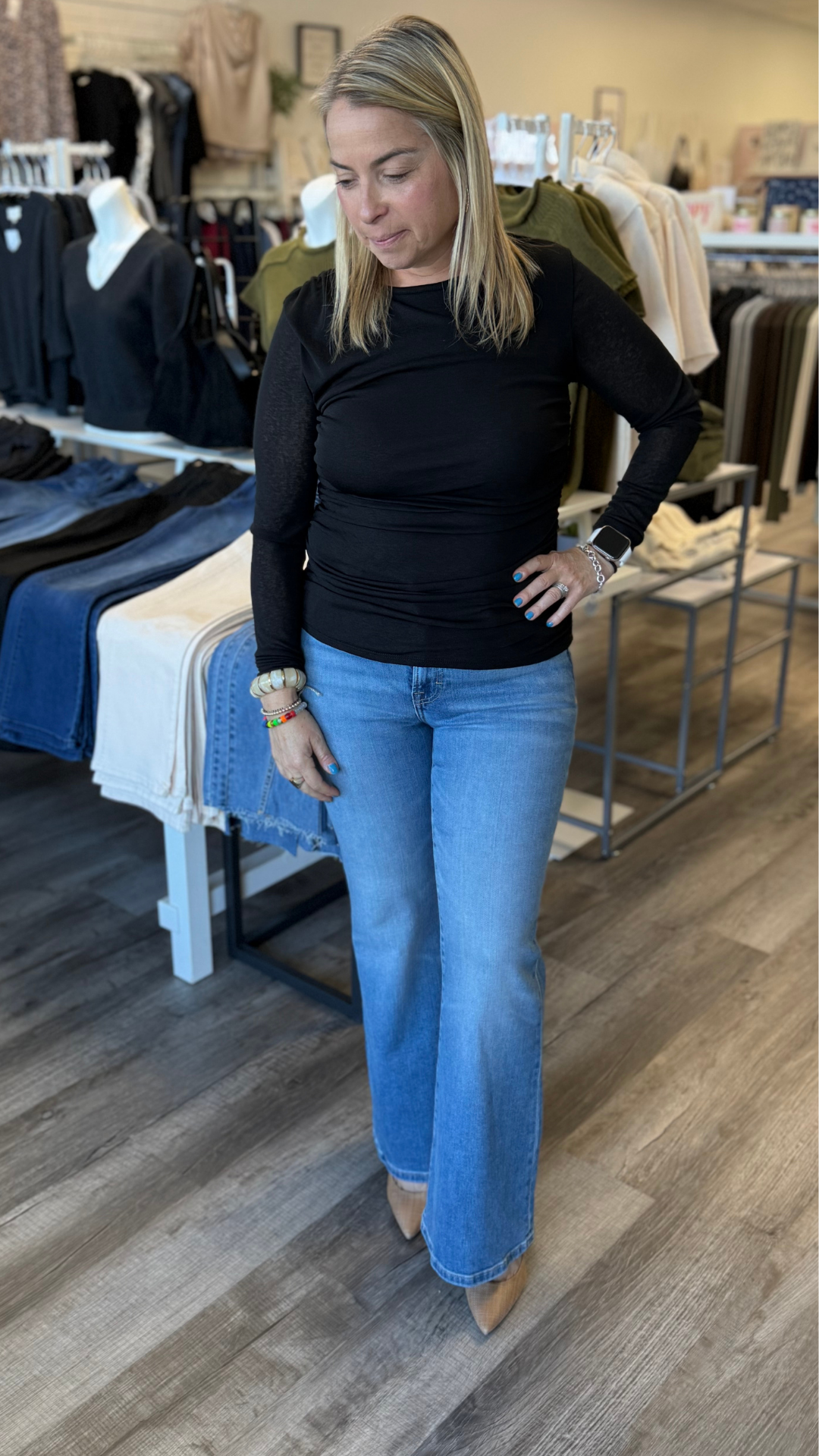Black Mesh Long Sleeve Ruched Top