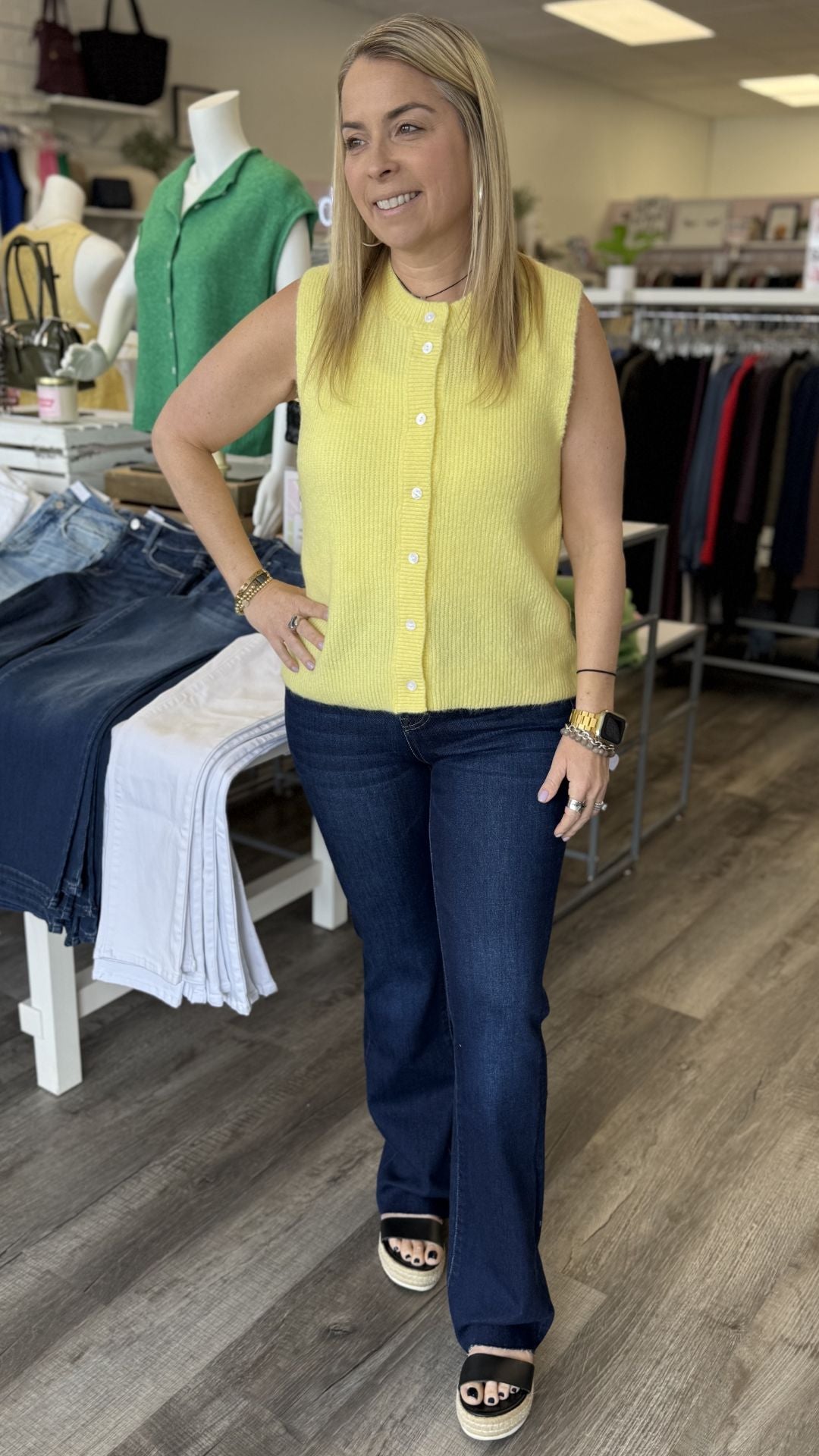 Yellow Buttoned Sweater Cardigan Vest