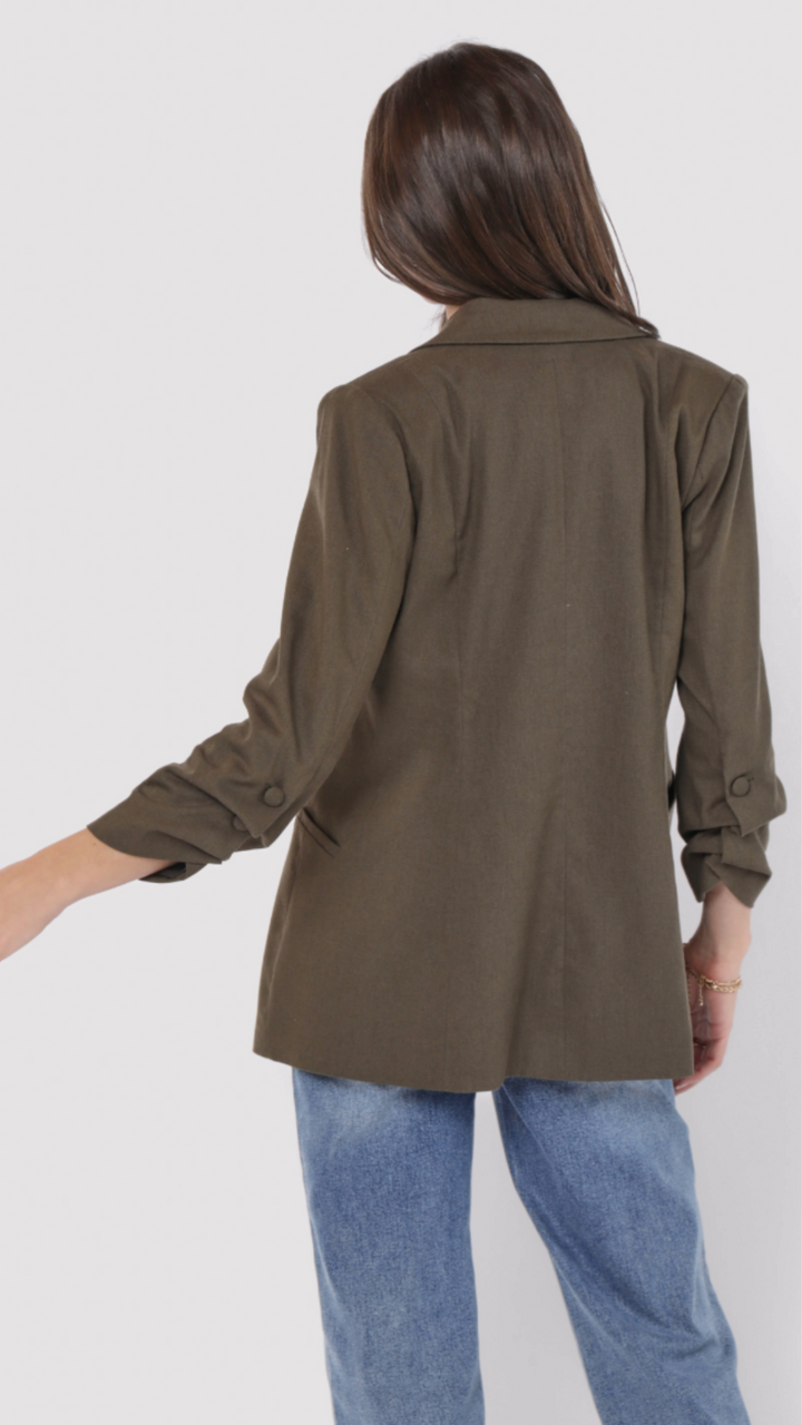 Backyard Ruched Sleeve Linen Blazer