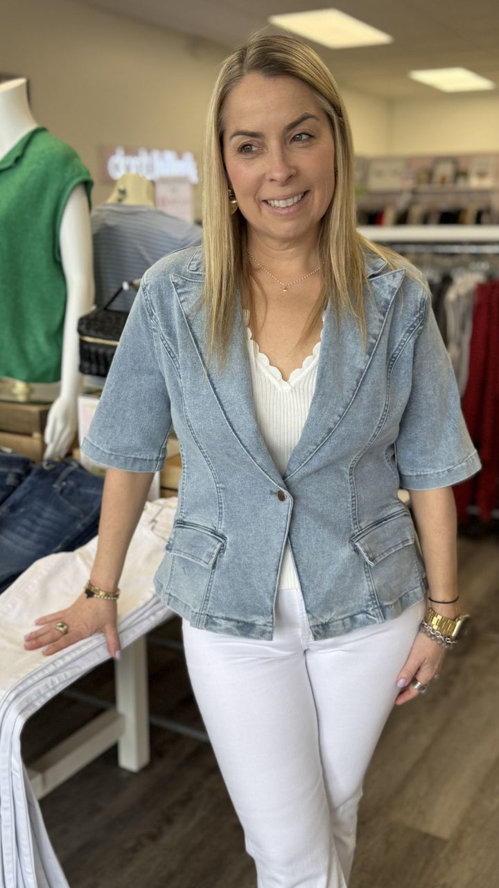 Short Sleeve Denim Blazer