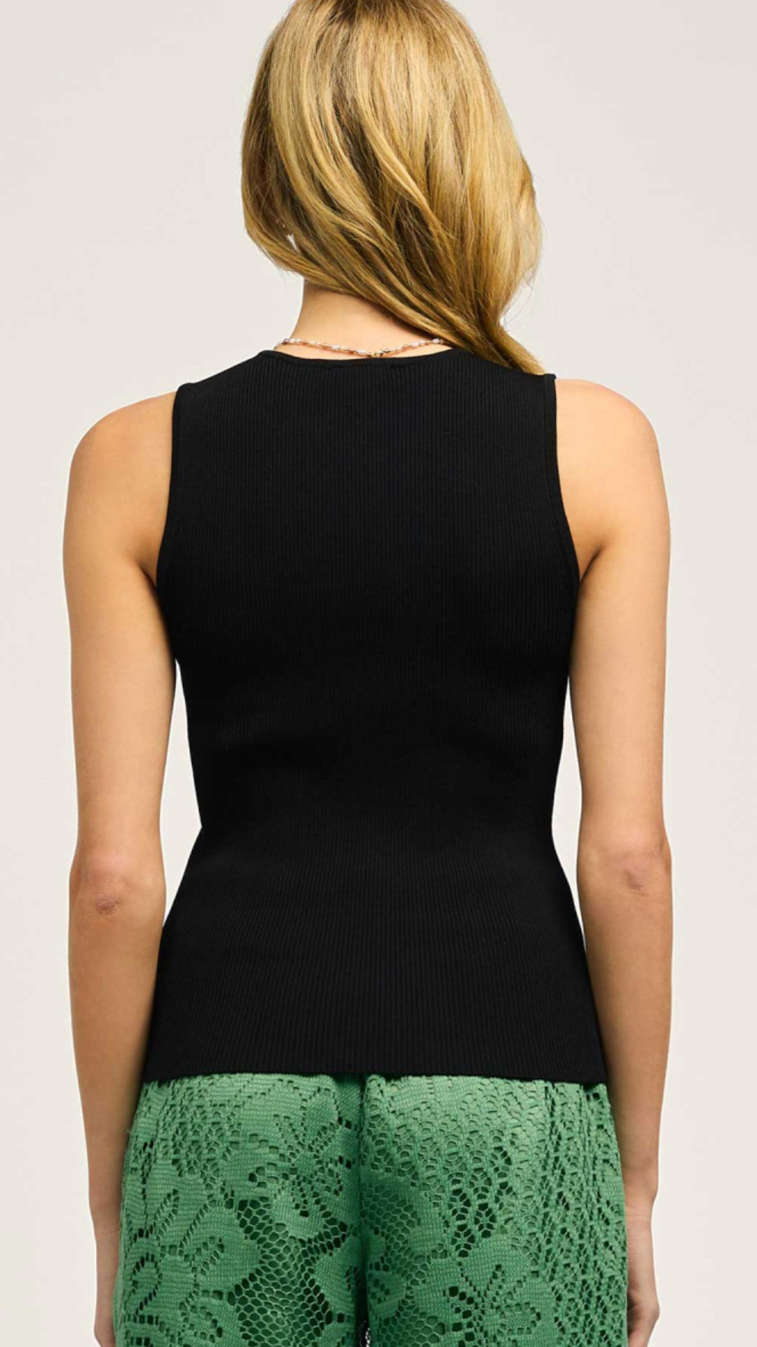 Black Lace Trim Knit Tank