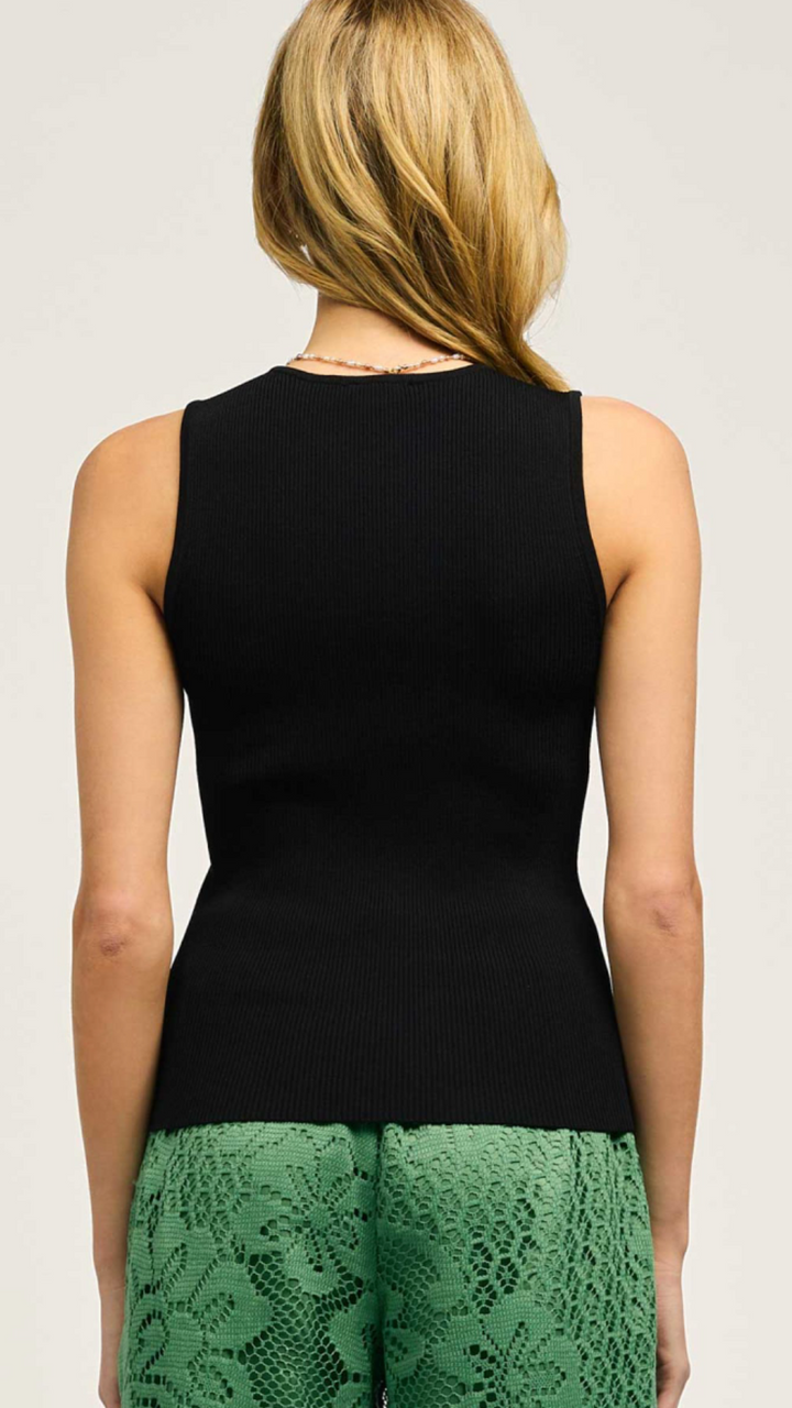 Black Lace Trim Knit Tank