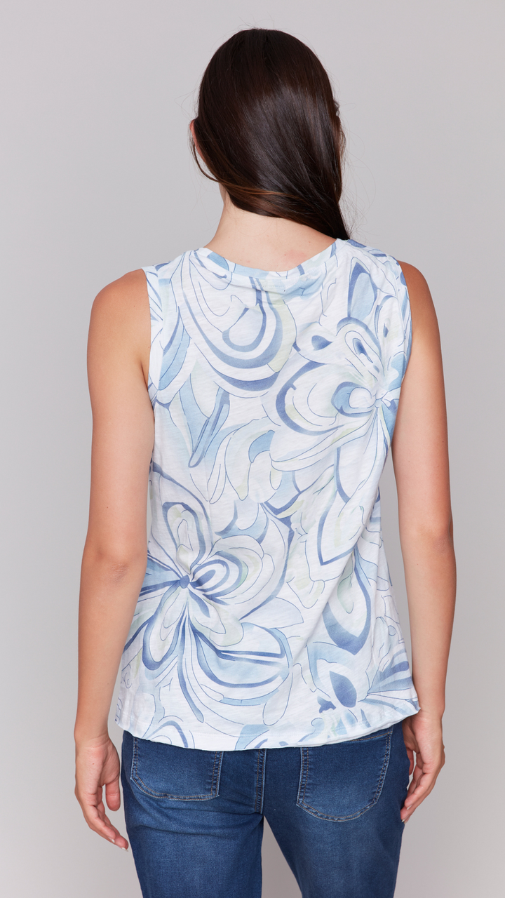 Patterned Sleeveless Round Neck Cotton Slub Top