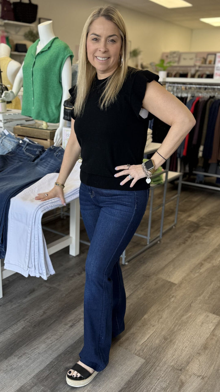 Black Ruffle Sweater Tank