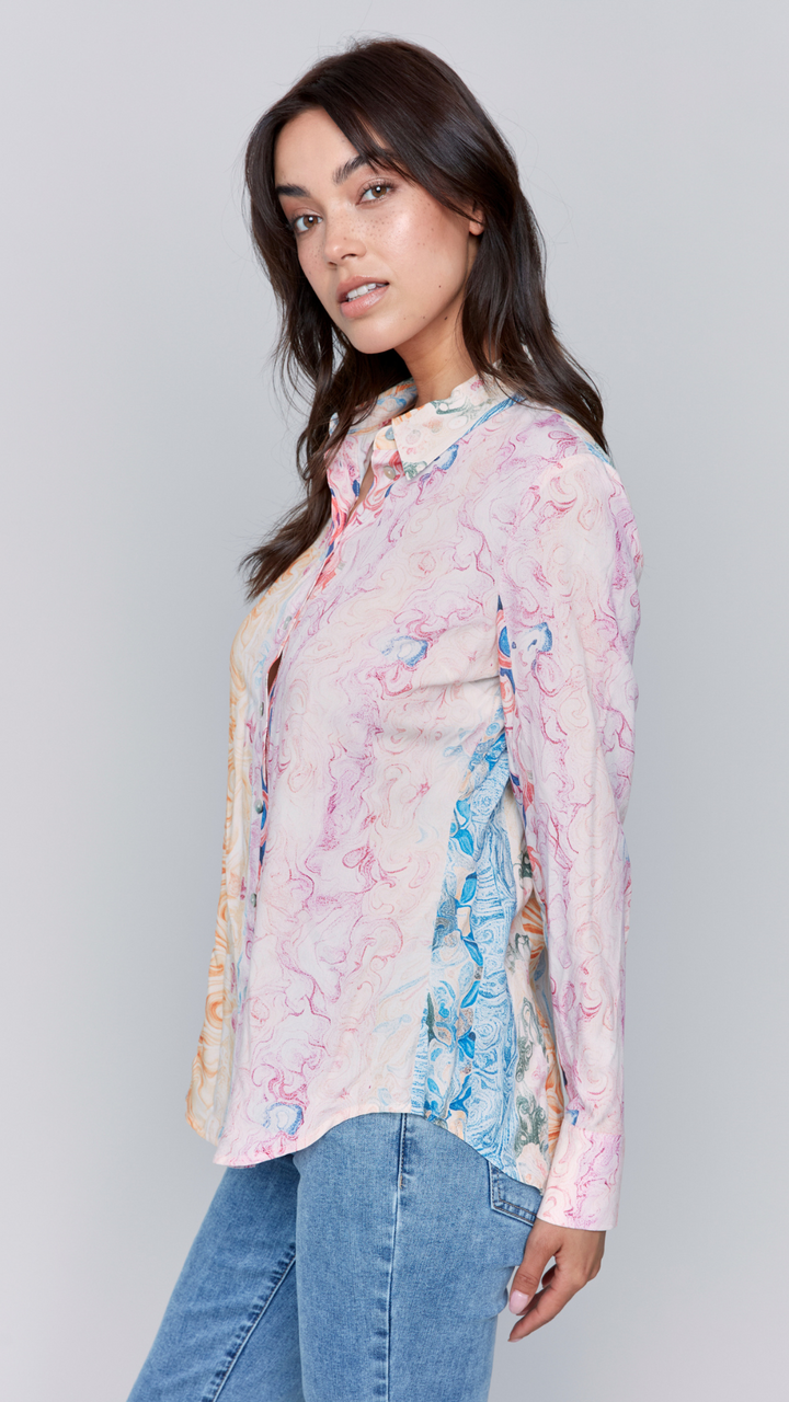 Printed Long Sleeve Button Up