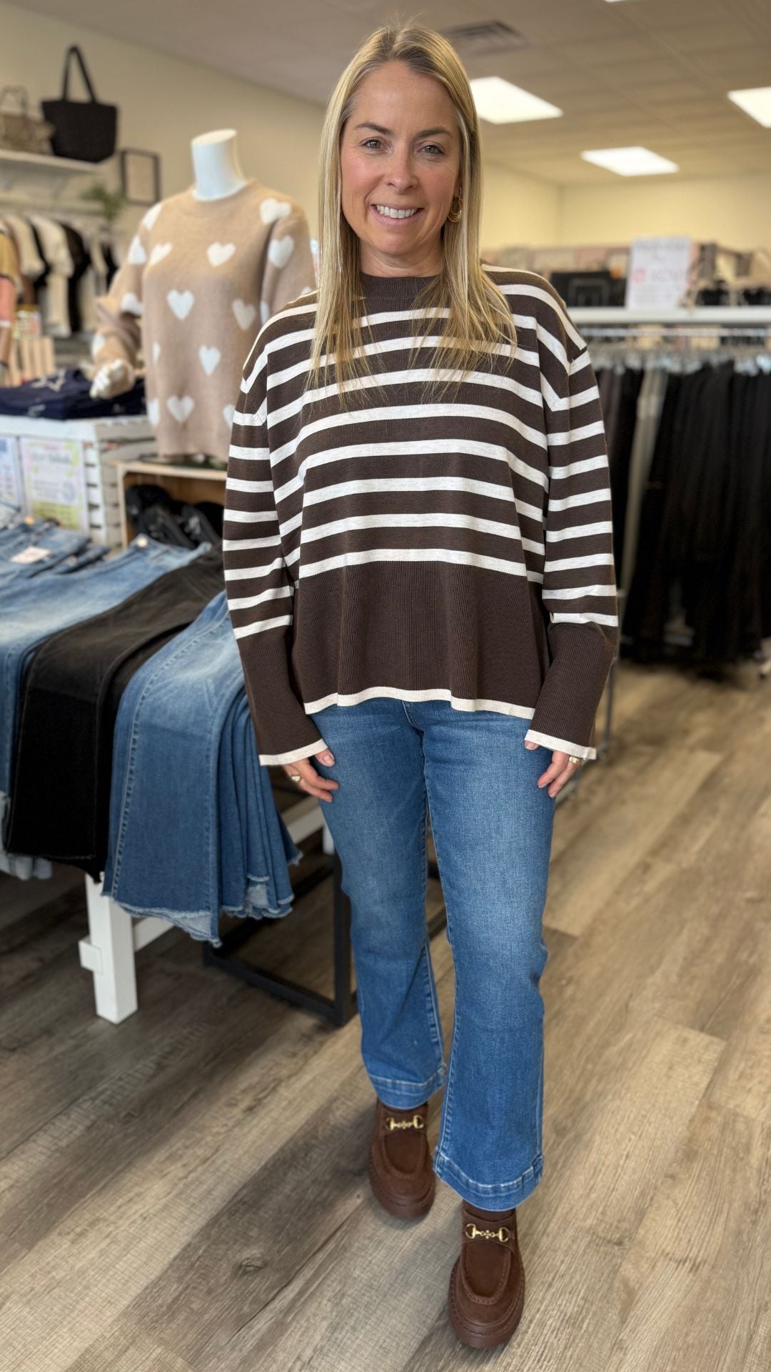 Coffee Bean And Oatmeal Stripe Sweater